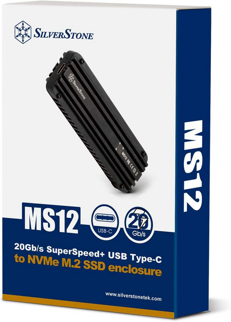 실버스톤 MS12 20Gbps 슈퍼스피드+ USB 3.2세대 2x2 타입-C to NVMe M.2 SSD 인클로저 알루미늄 블랙 SST-MS12