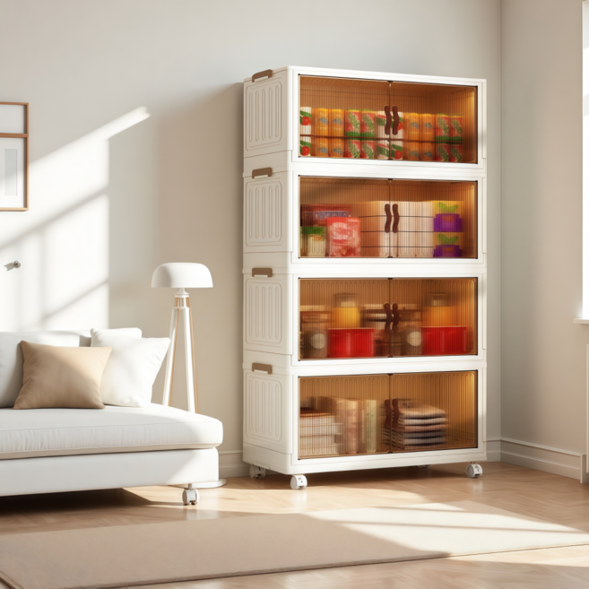 비전코퍼 무설치 접이식 다용도 수납장 폴딩 리빙박스, 화이트5단