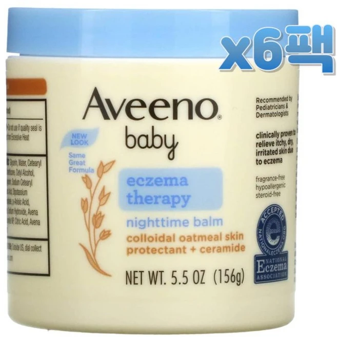Aveeno 아비노 베이비 에크즈마 테라피 무향 나이트타임 밤 156g x6팩 - 쿠팡