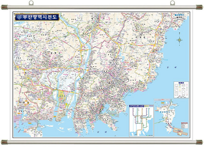 부산 지도 (족자 대형 210x150) + 한국도로망도 세트, 코팅