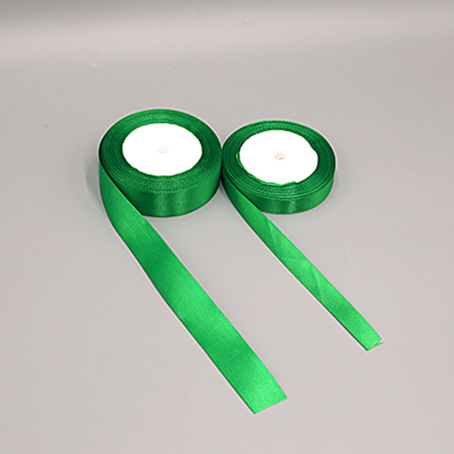 세모쇼핑백 고급 공단리본 꽃집 선물 포장리본 포장끈, 그린, 1개, 25mm X 22M