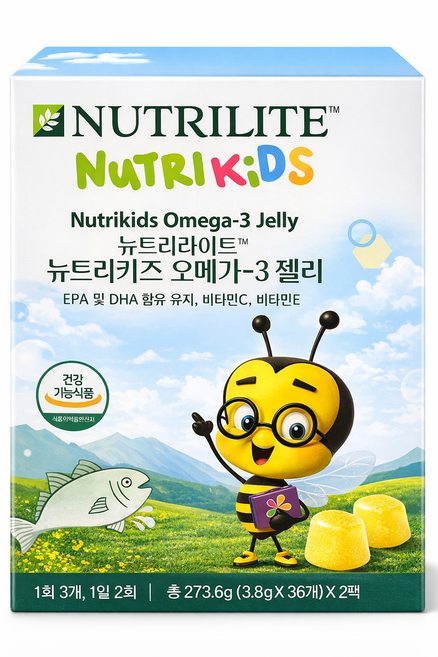 암웨이 Amway 뉴트리라이트 뉴트리키즈 오메가-3 젤리 X 2팩, 273.6g, 1개