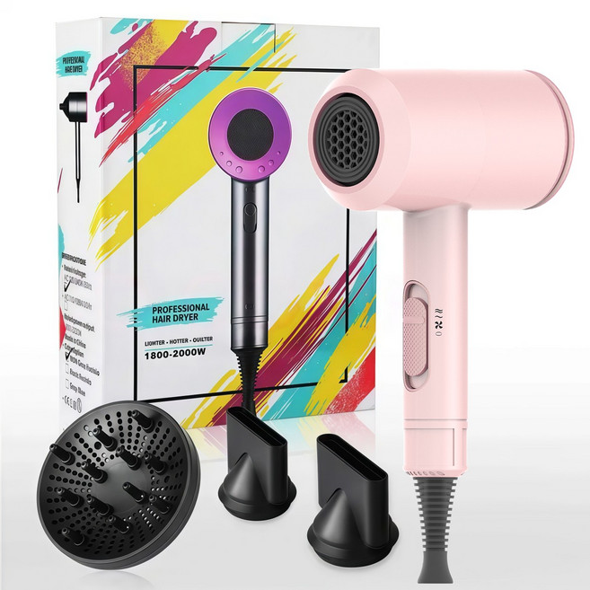 PYHO 드라이기 초고출력1800W 헤어 미용실 머리 케어 헤어드라이기, 핑크색