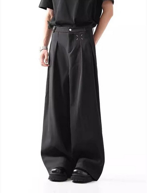 Makone 남성 하이웨이스트 슬랙스 롱 팬츠 캐주얼 트랜드 와이드 바지