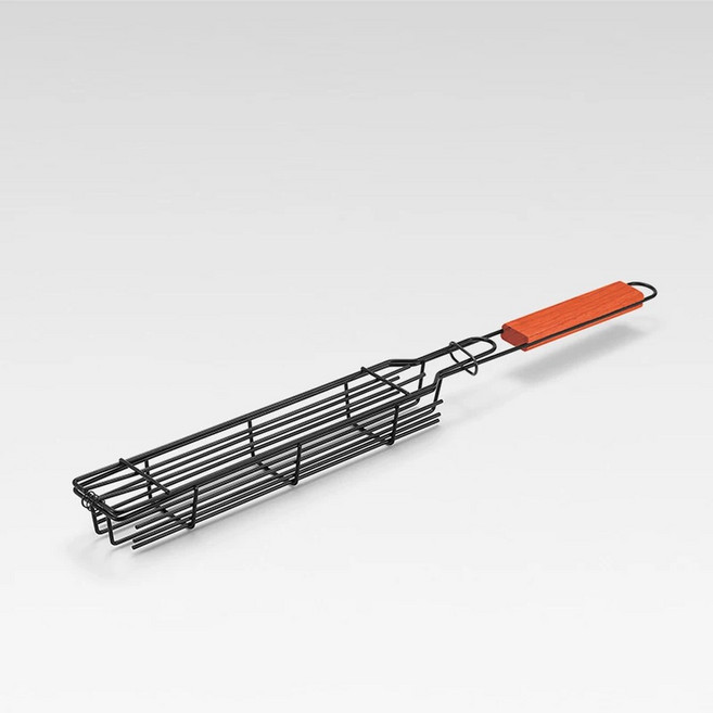 야외 캠핑용 바베큐 케이지 사각형 꼬치 바구니 나무 손잡이 고기 및 야채 튜브 도구, 1개