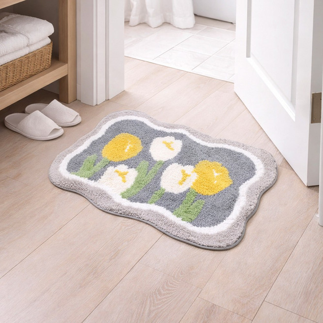 러그마스터 도톰한 극세사 발매트 부드러운 욕실 화장실 주방매트 미끄럼방지, 8. 튤립 발매트 (그레이)