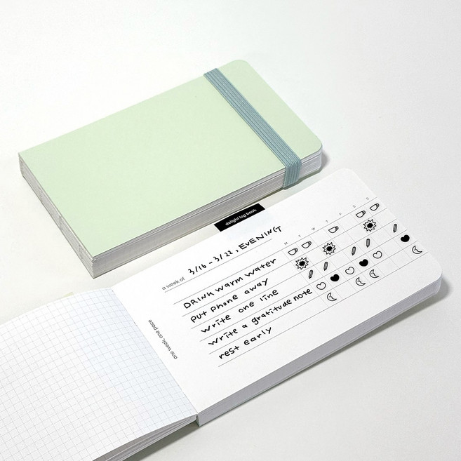 딜라이트 로그북 데일리 미니 감성 노트 일기 기록장 체크리스트 모눈 라인 트래커 다이어리, 1개, 민트 멜론