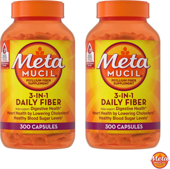 메타무실 Metamucil 차전자피 식이섬유 파이버 3 in 1 300캡슐 x 2개, 300정