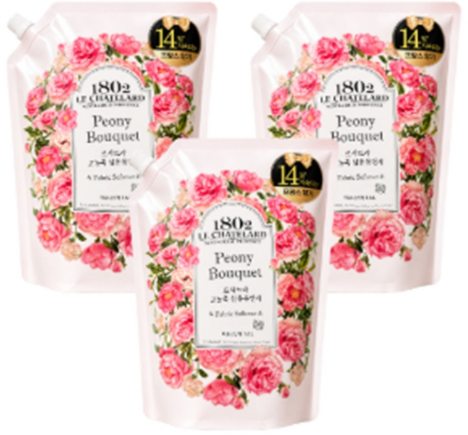 르샤트라1802 고농축 섬유유연제 피오니부케 리필, 1.6L, 3개