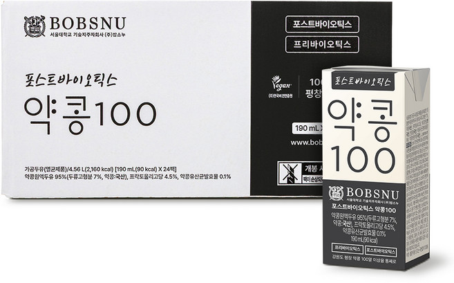 서울대 밥스누 포스트바이오틱스 약콩100, 190ml, 24개