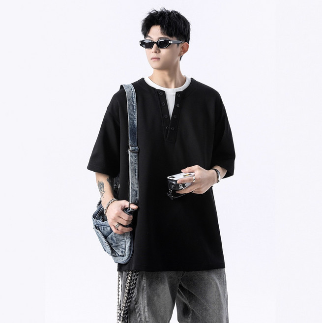 短袖T恤 男款亨利領五分袖上衣