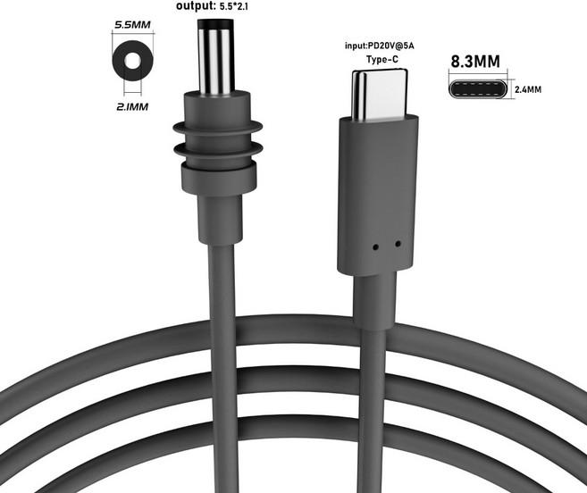 PD 100W USB C-DC 전원 케이블 20V 5A 배럴 잭 C 타입-5521 충전 코드 2M 5M 10M 방수 스타링크 미니 소형, 4. Type-C to DC-5m, 1개