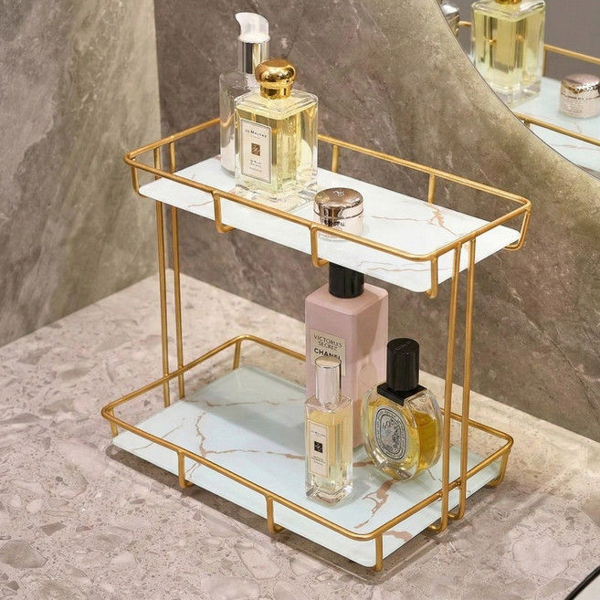 대한만물상 골드프레임 화장품 정리대 인테리어 트레이, 화이트