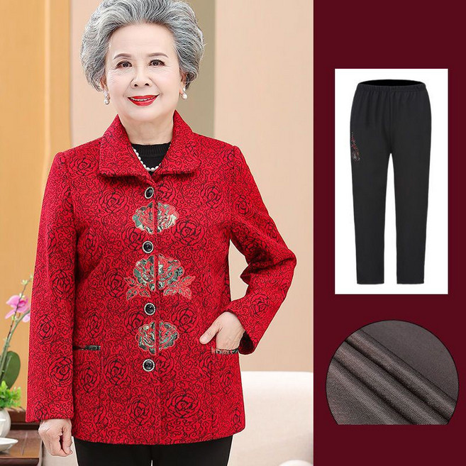 봄가을 할머니옷 코트 + 바지 투피스 세트 70-80대 중장년 여성 상하 세트 빅사이즈 YJW
