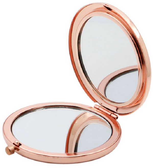 비니오 휴대용 접이식 거울 메이크업 미니 손거울 콤팩트 파우치, 1개, 로즈골드
