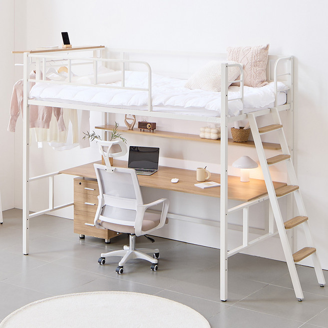 퍼니엘 더 북카페 벙커침대 책상 이층 슈퍼싱글 작은 멀티싱글 2층 성인 학생 여아 어린이, 더 북카페 책상(화이트)침대
