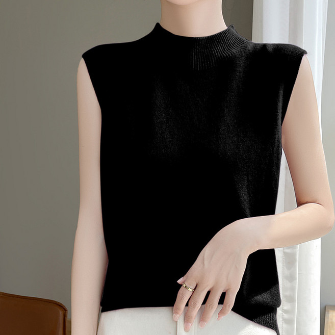 일선 성의 여성용 하이넥 무소매 단색 니트 베스트 가을겨울 캐시미어 패션