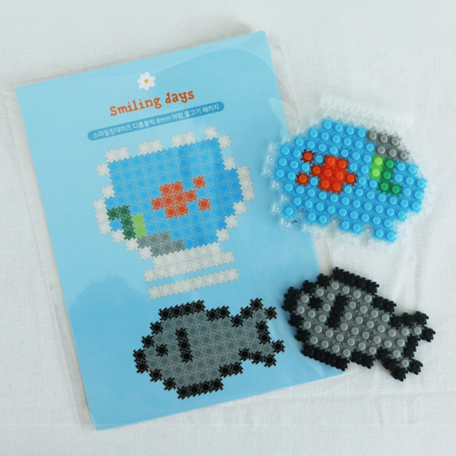 귀염뽀짝 강아지 고양이 디폼블럭 8mm 만들기 키트, 1개, 어항&물고기