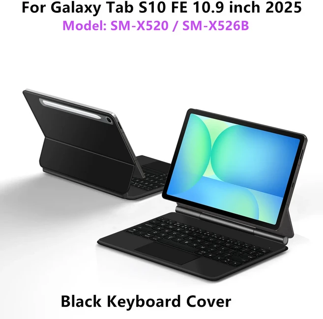 호환 갤럭시 탭 S10 FE 10.9 X520 케이스 용 매직 키보드 S7 S8 S9 11 "스마트 커버 폴리오 멀티 터치 백라, 05 English Layout, 01 CHINA, 08 S10 FE 10.9 in Black