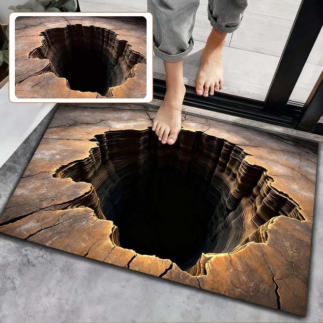 루이 3D 착시 규조토 발매트 방수 방한 단열 내마모 미끄럼방지 바닥/현관/거실/침실/베란다, 블랙홀