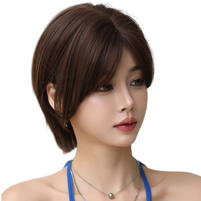 이쁘다샵 가발위드 단발 슬림 스트레이트 여성 통가발 챠밍, 다크 콜드브라운, 1개