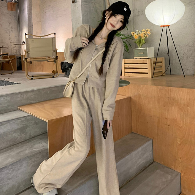 ANYOU 여성 트레이닝복 세트 후드티 트레이닝 긴팔세트 집업 캐주얼 상하의 세트