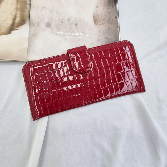 큐티랑 광택 애나멜 장지갑 여성 심플 카드 지폐