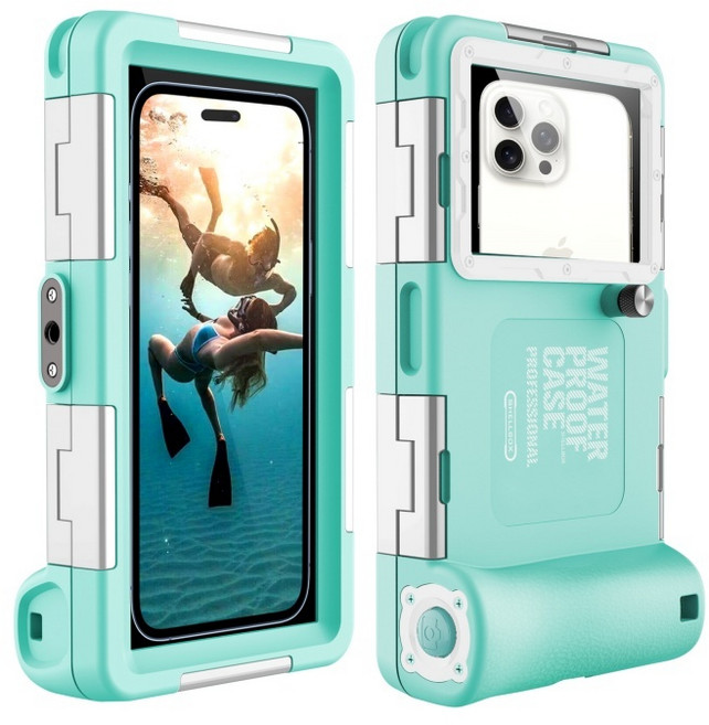 HTYVC 스마트폰 방수 케이스 IP68 잠수 방수 케이스 수중 촬영 터치 스노쿨링 다이빙15m방수 신상품 방수 케이스, 2세대-Light Blue + White, 1개