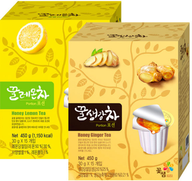 꽃샘 생강차 포션 15T+레몬차 포션 15T, 2개, 30g, 15개