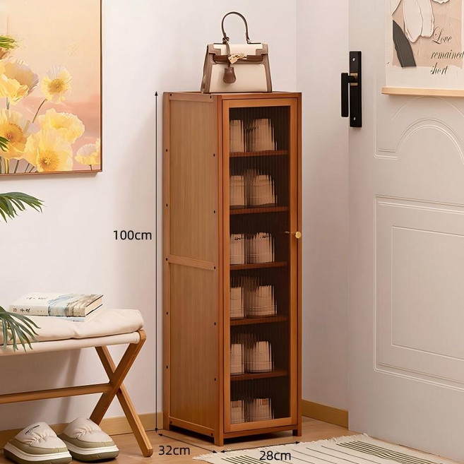 쿠리브 현관 신발장 천연 소재 신발장정리대 틈새수납장, 6단, 월넛