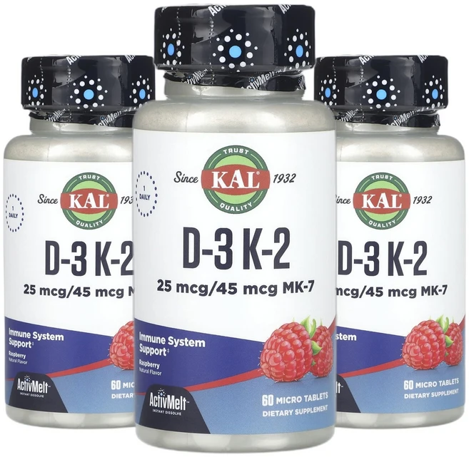 칼 비타민K D3 K2 라즈베리 마이크로 60정 2+1, 3개 - 쿠팡