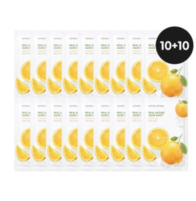 [네이처리퍼블릭] 10+10 리얼 네이처 마스크팩 (오렌지 20매), 2개, 10개입 - 쿠팡
