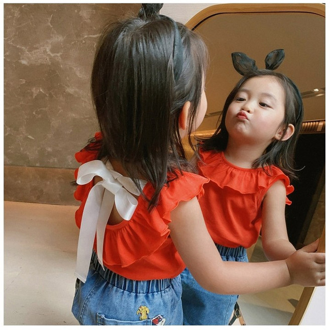 Baby童衣 女童 荷葉領露背 花邊領 無袖背心 卡其色