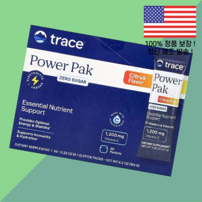 트레이스 파워 팩 무설탕 시트러스 스틱 30포 각 0.22온스 6.1g Trace Power Pak Zero Sugar Citrus 30 Stick Packets 0.22oz, 트레이스 파워 팩 무설탕 시트러스 스틱 30포 각 0., 1