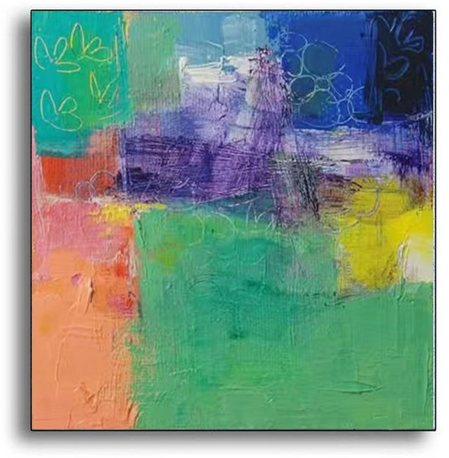 小眾創意油畫 客廳裝飾畫 簡約抽象藝術壁畫 手繪餐廳掛畫, 1個, D款-純手繪/厚油肌理/凹凸質感40x40CM  厚油肌理/凹凸質感/純手繪