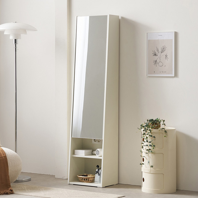 마리메종 엘빈 콘센트형 전신거울 수납장 화장대, 아이보리