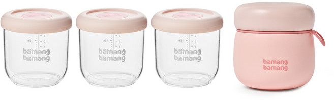 바망바망 이유식용기 전용 보온병 1개 + 이유식용기 3개 세트, 1세트, 핑크, 240ml