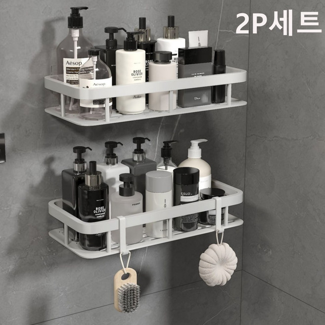 알뜰살림 무타공 욕실선반 정리대 화장실선반 2개세트, 화이트 2P