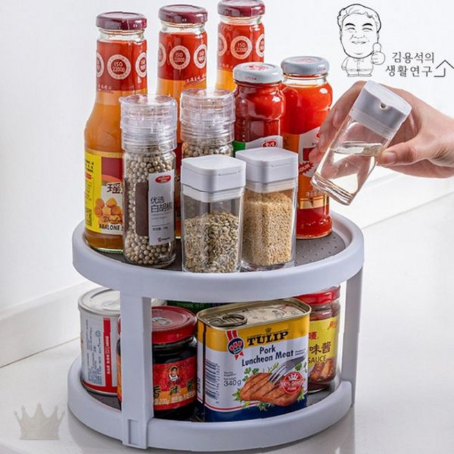 주방 조미료 보관 회전식 원형 트레이 양념병 수납 정리대 식탁 냉장고 수납용, 1개, 2단