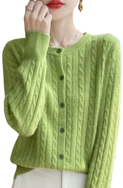 여성 기본핏 라운드넥 세로 꽈배기 데일리 니트 가디건 아유꽈가디건 Women's Cardigan DMR542