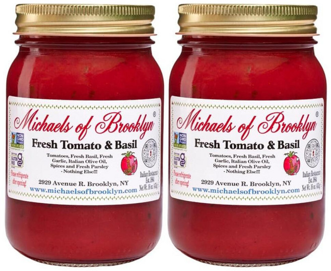 MICHAEL'S OF BROOKLYN 토마토 & 신선한 바질 파스타 소스 GMO 프리 글루텐 효모 프리 | 바질 마늘 올리브 오일 및 파슬리로 만든 소스 - 473.2