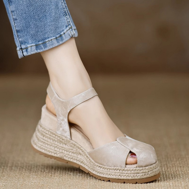 에스파듀 웨지샌들 여름 키높이 가보시 통굽