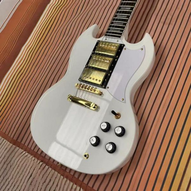 기타 입문용 SG 일렉트릭 기타 6 스트링 통합 화이트 바디 하이 글로스 로즈 우드 지판 메이플 트랙 P, guitar, 1개