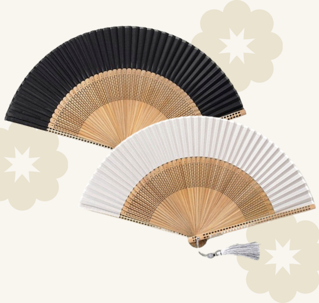 오디너리아틀리에 비비드 합죽선 부채 대나무 무지 접이식 너슬, 1세트, 블랙+화이트