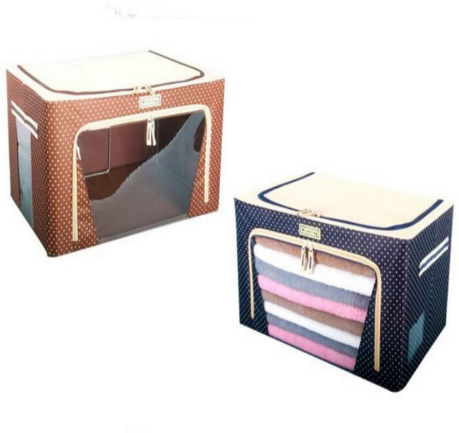 투명한 겨울옷보관 대형리빙박스 속보이는 옷정리함 이불 폴딩 손잡이 수납함, 66L도트브라운, 1개