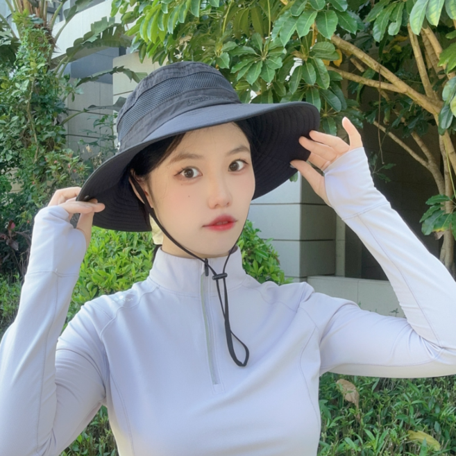 여성용 등산모자 경량 통기성 사파리 챙모자, 블랙
