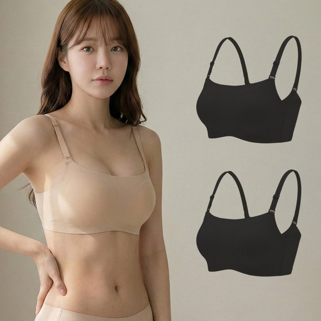 여성용 들뜸없는 노와이어 심리스 볼륨 브라 2p