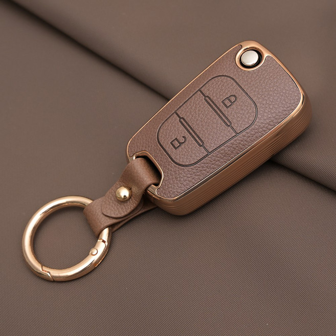 현대 아반떼 엑센트 기아 투싼 레이 봉고 호환 TPU 프리미엄 가죽 자동차 스마트 키 케이스 키홀더, 2버튼TL09, 브라운
