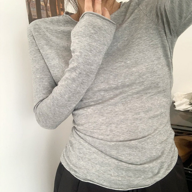 여성 텐셀 코튼 기본 사계절 레이어드 이너 티셔츠