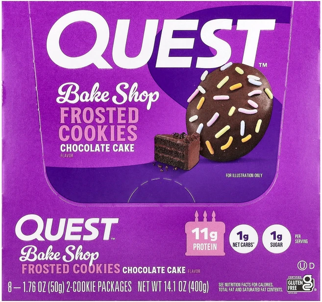 Quest Nutrition Bake Shop Frosted Cookies Chocolate Cake 8 Packages 1.76 oz (50 g) Each, 50g - 쿠팡